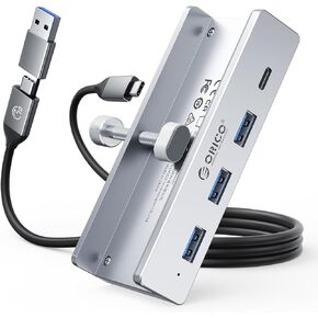 ORICO USB Hub 3.0, Clamp USB Hub with Extra Power Supply Port, Aluminum 4-Port USB Adapter with 3 USB-A Data Ports, USB-C Port for Monitors, Desks (Black) in Kuwait