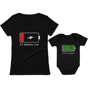 Battery Low 100% Charged Mommy and Baby Girl Boy Matching Outfits Funny Mothers Day Mother & Daughter Son Shirts