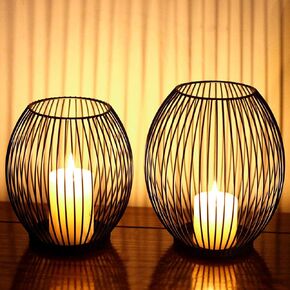 Matte Black Metal Wire Candle Holders Set of 2 - Vintage Decorative Candle Stand for Indoor Outdoor Events,Parties and Wedding Decorations Large A