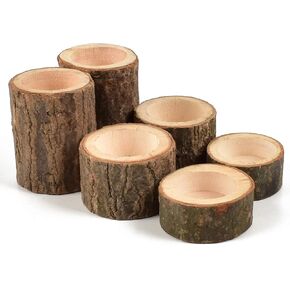 حاملات شموع ضوء الشاي من Larimuer، حامل شموع خشبي مخصص لتزيين طاولة المنزل وحفلات الزفاف الريفية (مجموعة من 6 (1 بوصة، 1.6 بوصة، 2.7 بوصة)) in Kuwait