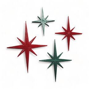 Retro Holiday Christmas Fridge Magnets Mid Century Starburst Atomic Art Refrigerator Kitchen Décor 1960s Retro 50s Home Office MCM Red Green (Green)