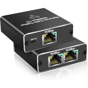 YAODHAOD Ethernet Splitter 1 to 2 1000Mbps LAN Network Splitter Internet Splitter RJ45 Ethernet Switch Extension Connector for Cat5/5e/6/7/8 Cable, Supports Two Devices Working Simultaneously
