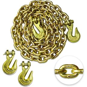 YATOINTO G80 Transport Binder Chain 3/8 Inch x 10 Foot with 4 Clevis Grab Hooks, 7,100 lbs Safe Working Load, Heavy-Duty Logging Chain for Transporting, Towing, Tie Down, Binding Equipment in Saudi Arabia