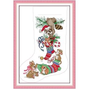 CaptainCrafts Cross Stitch Kits Full Range Stamped and Counted Cross Stitch Embroidery Kit Christmas Stockings (No Preprint Counted 14CT)