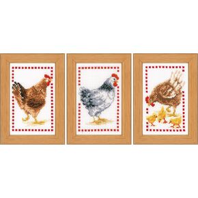 Vervaco Cross Stitch, Chickens (18 Count) 3/Pkg