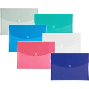 Filexec 50037-1720 1720, Poly Envelope, Velcro Closure, Letter Size, Set of 12 in 6 Assorted Colors, 2 Each Smoke, Blue, Red, Clear, Purple, Green