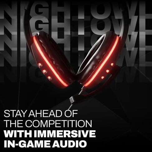 سماعة الألعاب السلكية GamePunk NightOwl LED مع ميكروفون | كابل بطول 6 أقدام مع وظيفة التوصيل والدردشة السريعة | عقال قابل للتعديل | سماعة رأس لألعاب الكمبيوتر الشخصي متوافقة مع أجهزة الكمبيوتر الشخصية وPS5 وXbox Series X وS (أسود) in Kuwait