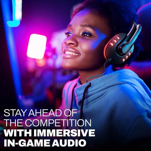 سماعة الألعاب السلكية GamePunk NightOwl LED مع ميكروفون | كابل بطول 6 أقدام مع وظيفة التوصيل والدردشة السريعة | عقال قابل للتعديل | سماعة رأس لألعاب الكمبيوتر الشخصي متوافقة مع أجهزة الكمبيوتر الشخصية وPS5 وXbox Series X وS (أسود) in Kuwait