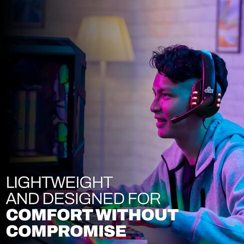 سماعة الألعاب السلكية GamePunk NightOwl LED مع ميكروفون | كابل بطول 6 أقدام مع وظيفة التوصيل والدردشة السريعة | عقال قابل للتعديل | سماعة رأس لألعاب الكمبيوتر الشخصي متوافقة مع أجهزة الكمبيوتر الشخصية وPS5 وXbox Series X وS (أسود) in Kuwait