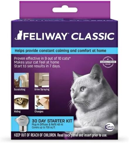 مجموعة موزع روائح تهدئة القطط الكلاسيكية من FELIWAY (مجموعة بداية لمدة 30 يومًا) - تقلل من مشكلة الخدش والرش والاختباء in Kuwait