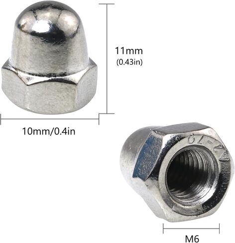 Acorn Nuts JianLing 25pcs Silver Tone 304 Stainless Steel Hex Nut Female Cap Decorative Cap Nuts Caps Covers M6 Acorn Nut in Saudi Arabia