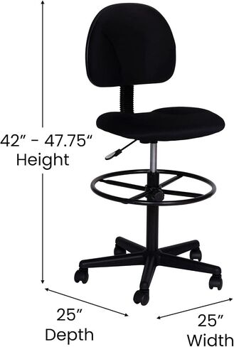 كرسي صياغة قماش منقوش باللون الأسود من Flash Furniture Bruce بأذرع قابلة للتعديل (الأسطوانات: 22.5 بوصة - 27 بوصة ارتفاع أو 26 بوصة - 30.5 بوصة ارتفاع) in Saudi Arabia