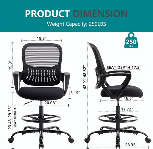 JHK Drafting Chair Standing Desk Chair Tall Office Chair for Standing Desk, Tall Desk Chair Counter Height Adjustable Office Chairs with Comfortable Armrests in Kuwait