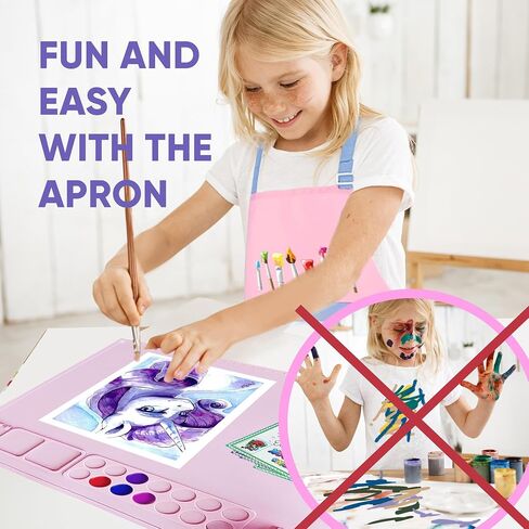 Silicone Painting Mat with 1 Apron, 1 Sponge, 12 Pcs, Collapsible Cup, Silicone Craft Mat for Creator, Kids Painting, Play Doh Silicone Painting Station for Toddlers, Children Gifts (Pink) in Saudi Arabia