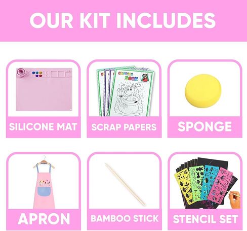 Silicone Painting Mat with 1 Apron, 1 Sponge, 12 Pcs, Collapsible Cup, Silicone Craft Mat for Creator, Kids Painting, Play Doh Silicone Painting Station for Toddlers, Children Gifts (Pink) in Saudi Arabia
