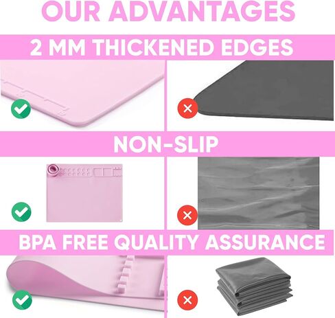 Silicone Painting Mat with 1 Apron, 1 Sponge, 12 Pcs, Collapsible Cup, Silicone Craft Mat for Creator, Kids Painting, Play Doh Silicone Painting Station for Toddlers, Children Gifts (Pink) in Saudi Arabia