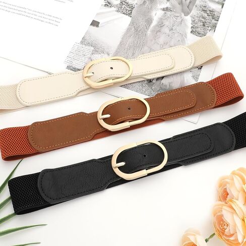 أحزمة XZQTIVE النسائية المرنة القابلة للتمدد لفستان مريح وحزام خصر للسيدات قابل للتمدد مع إبزيم ذهبي أنيق in Kuwait