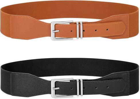 WHIPPY 2 حزمة من أحزمة الخصر المرنة للنساء، أحزمة واسعة قابلة للتمدد للسيدات بإبزيم ذهبي للفستان in Kuwait