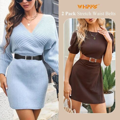 WHIPPY 2 حزمة من أحزمة الخصر المرنة للنساء، أحزمة واسعة قابلة للتمدد للسيدات بإبزيم ذهبي للفستان in Kuwait