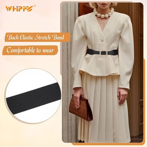 WHIPPY 2 حزمة من أحزمة الخصر المرنة للنساء، أحزمة واسعة قابلة للتمدد للسيدات بإبزيم ذهبي للفستان in Kuwait