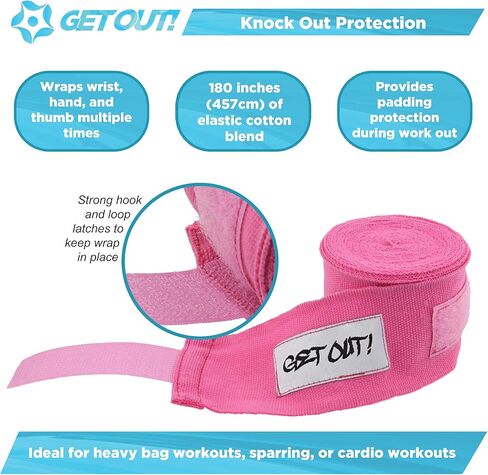 Get Out! Boxing Wraps Pair 180in Hand Wrap Boxing Support Wrist Wraps Training or Fitness Kickboxing Hand Wraps in Kuwait