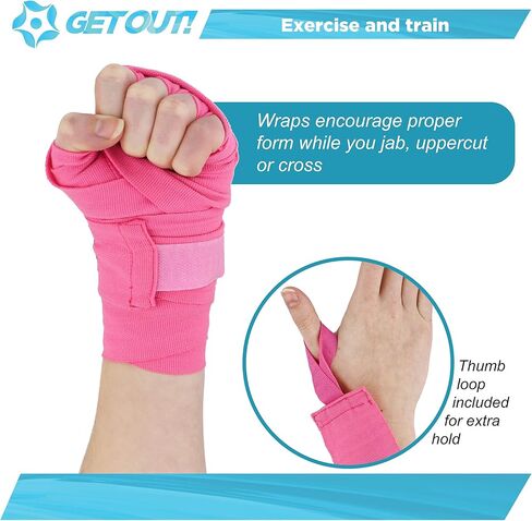Get Out! Boxing Wraps Pair 180in Hand Wrap Boxing Support Wrist Wraps Training or Fitness Kickboxing Hand Wraps in Kuwait