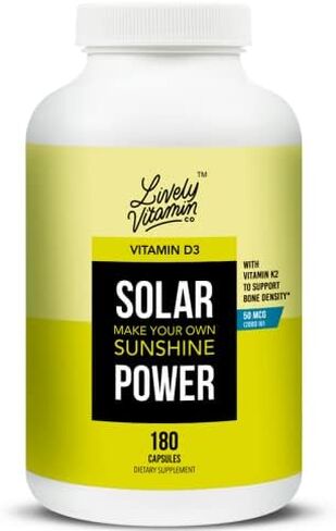LIVELY VITAMIN CO. Solar Power Vitamin D3 5000 iu - Patented Vitamin K - MK7 - Immune Balance - Brain Function - Mood - Heart - Stress - 60 Count in Saudi Arabia