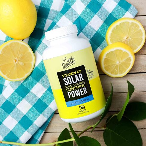 LIVELY VITAMIN CO. Solar Power Vitamin D3 5000 iu - Patented Vitamin K - MK7 - Immune Balance - Brain Function - Mood - Heart - Stress - 60 Count in Saudi Arabia