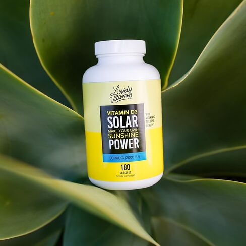 LIVELY VITAMIN CO. Solar Power Vitamin D3 5000 iu - Patented Vitamin K - MK7 - Immune Balance - Brain Function - Mood - Heart - Stress - 60 Count in Saudi Arabia