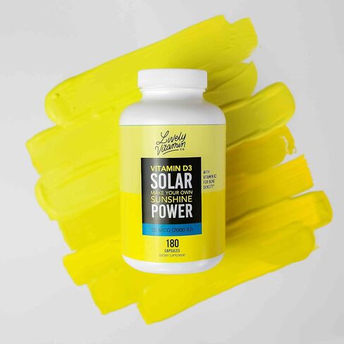 LIVELY VITAMIN CO. Solar Power Vitamin D3 5000 iu - Patented Vitamin K - MK7 - Immune Balance - Brain Function - Mood - Heart - Stress - 60 Count in Saudi Arabia
