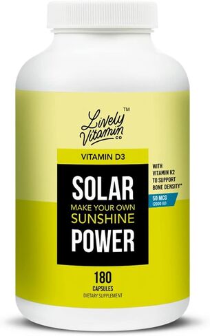 LIVELY VITAMIN CO. Solar Power Vitamin D3 5000 iu - Patented Vitamin K - MK7 - Immune Balance - Brain Function - Mood - Heart - Stress - 60 Count in Saudi Arabia