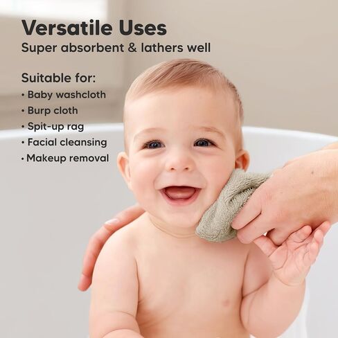 6-Pack Baby Washcloths, Soft Absorbent Washcloths for Face, Body (White) | Viscose from Bamboo Washcloths, Baby Towels, Newborn, Kids, Toddlers, Infant, Gentle on Sensitive Skin, 10x10, Reusable in Saudi Arabia