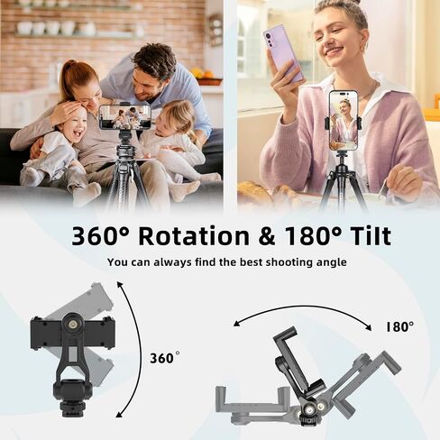 COMAN Metal Phone Tripod Mount - Holder Stand with 2 Cold Shoe and 1/4" Screw Mount, Universal Smartphone Mount Adapter, 360° Rotates Adjustable Cell Phone Clip Clamp Holder Fits iPhone, Samsung in Saudi Arabia