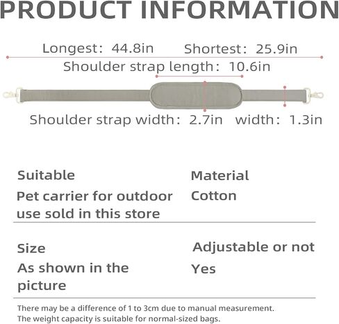 Pet Carrier Shoulder Strap - Lightweight and Comfortable Pet Carrier Accessory for Easy Travel - Reduces The Burden of Carrying Your Pet (Grey) in Saudi Arabia