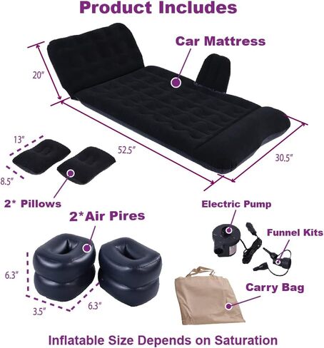 Car Air Mattress, Inflatable Car Mattress for Back Seat, Car Bed with Air Pump, Home Sleeping Pad (Dark) in Saudi Arabia