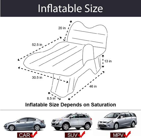 Car Air Mattress, Inflatable Car Mattress for Back Seat, Car Bed with Air Pump, Home Sleeping Pad (Dark) in Saudi Arabia