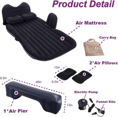Car Air Mattress, Inflatable Car Mattress for Back Seat, Car Bed with Air Pump, Home Sleeping Pad (Dark) in Saudi Arabia