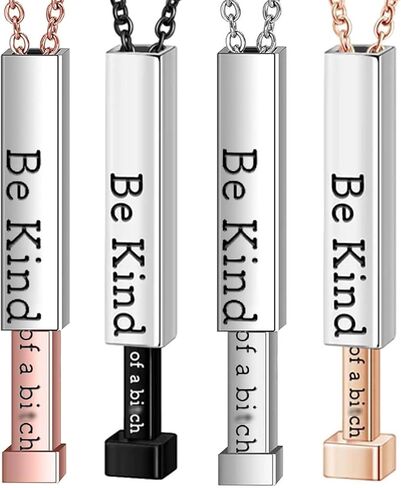 chewgum Be Kind...Of A Bi*ch - Hidden Message Necklace, Be Kind of a b Hidden Necklace, Personalized 3D Engraving Vertical Bar Necklace, Stainless Steel Be kind Necklace for Women Girls in Saudi Arabia