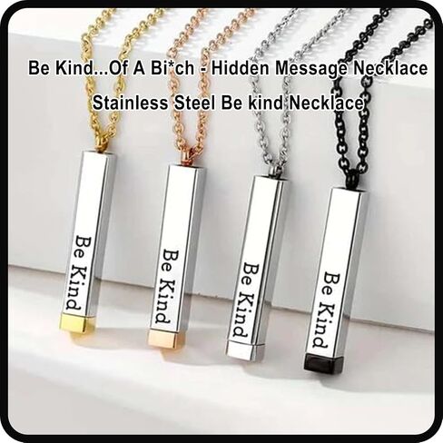 chewgum Be Kind...Of A Bi*ch - Hidden Message Necklace, Be Kind of a b Hidden Necklace, Personalized 3D Engraving Vertical Bar Necklace, Stainless Steel Be kind Necklace for Women Girls in Saudi Arabia