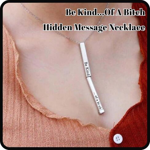 chewgum Be Kind...Of A Bi*ch - Hidden Message Necklace, Be Kind of a b Hidden Necklace, Personalized 3D Engraving Vertical Bar Necklace, Stainless Steel Be kind Necklace for Women Girls in Saudi Arabia