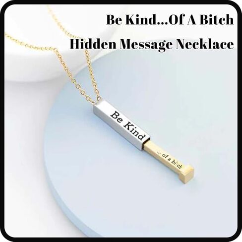 chewgum Be Kind...Of A Bi*ch - Hidden Message Necklace, Be Kind of a b Hidden Necklace, Personalized 3D Engraving Vertical Bar Necklace, Stainless Steel Be kind Necklace for Women Girls in Saudi Arabia