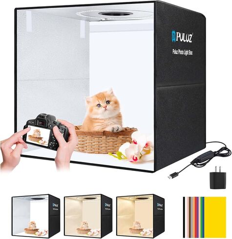 صندوق إضاءة PULUZ للتصوير الفوتوغرافي للمنتج، مقاس 20 بوصة × 20 بوصة، استوديو صور محمول كبير كشك صور صندوق إضاءة مجوهرات لتصوير الطعام مع 160 مصباح LED قابل للتعتيم وخلفيات ملونة 12 لون in Saudi Arabia