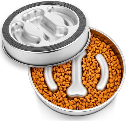 Petbank Dog Slow Feeder Bowl Stainless Steel - 900ML (3-4 Cups) Anti-Slip Metal Slow Feeder Dog Bowls Double-Sided for Small Medium Large Breeds, Dog Food Bowls Suitable for Dry, Wet Food in Kuwait