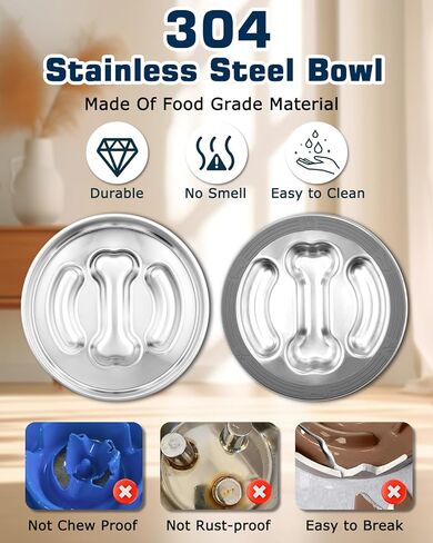 Petbank Dog Slow Feeder Bowl Stainless Steel - 900ML (3-4 Cups) Anti-Slip Metal Slow Feeder Dog Bowls Double-Sided for Small Medium Large Breeds, Dog Food Bowls Suitable for Dry, Wet Food in Kuwait
