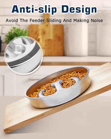 Petbank Dog Slow Feeder Bowl Stainless Steel - 900ML (3-4 Cups) Anti-Slip Metal Slow Feeder Dog Bowls Double-Sided for Small Medium Large Breeds, Dog Food Bowls Suitable for Dry, Wet Food in Kuwait
