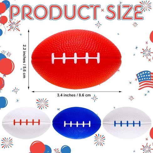 Junkin 32 Pcs Patriotic Mini Football Stress Ball Toys for Kids Adults 4th of July Foam Football Stress Ball Red White Blue Soft Football for Fourth of July Independence Day Parade Throw Party Favors in Saudi Arabia