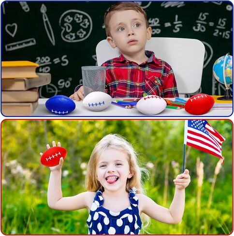Junkin 32 Pcs Patriotic Mini Football Stress Ball Toys for Kids Adults 4th of July Foam Football Stress Ball Red White Blue Soft Football for Fourth of July Independence Day Parade Throw Party Favors in Saudi Arabia