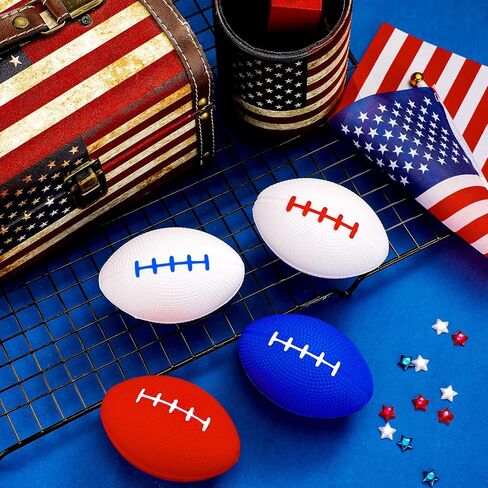 Junkin 32 Pcs Patriotic Mini Football Stress Ball Toys for Kids Adults 4th of July Foam Football Stress Ball Red White Blue Soft Football for Fourth of July Independence Day Parade Throw Party Favors in Saudi Arabia