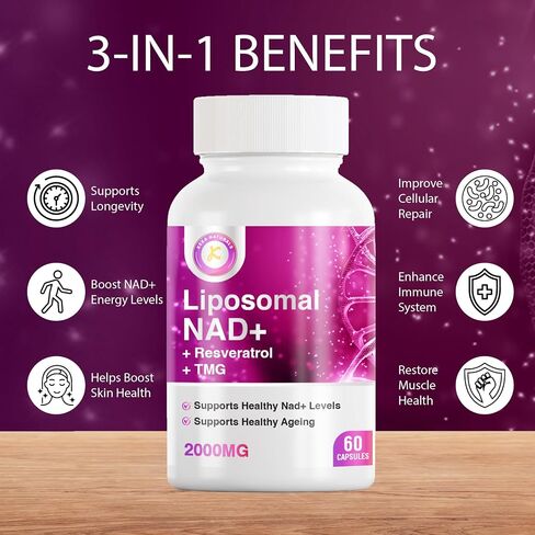 بيور NAD + ترانس ريسفيراترول + TMG | 2000مجم | تركيبة متقدمة 3 في 1 | مكمل NAD ريسفيراترول TMG | دفعة NAD + | دعم المناعة والطاقة والجلد والصحة العامة | 60 كبسولة in Saudi Arabia