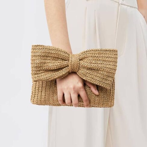 Mellshy Women Bow Purs Straw Woven Clutch Bag Handbags Summer Beach Bag Tote Bag Party Travel Wedding Bags in Kuwait